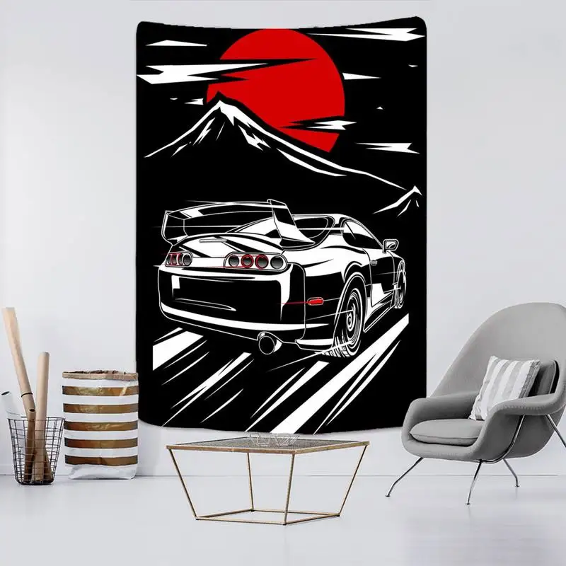 

JDM Car Japan Racing Game Cool Racer Sunset Tapestry Wall Hanging Neon Sport Skyline Car Art Room Decor Tapestries Bedroom