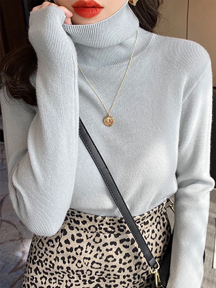 2022 вязаные женские водолазки свитера пуловеры Осень-зима базовые с высоким