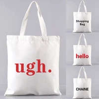 shopper bag fashion travel canvas bags walls print white beach tote bag reusable foldable shoulder new harajuku elegant handbag