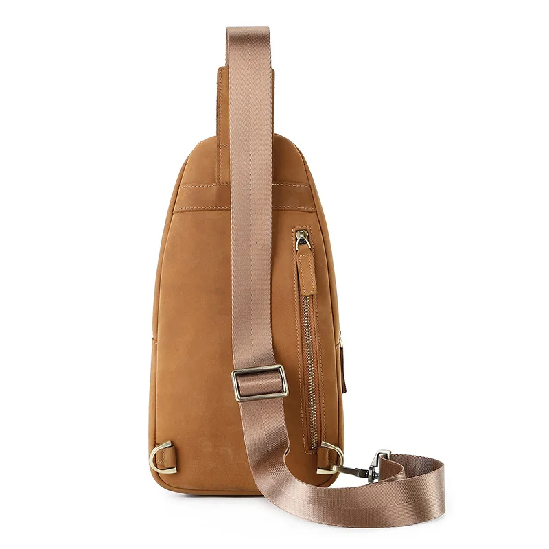 Men's Small Sling Messenger Bags Crazy Horse Leather Chest Bags Genuine Leather Shoulder Crossbody Bag Vintage Cowhide Backpack