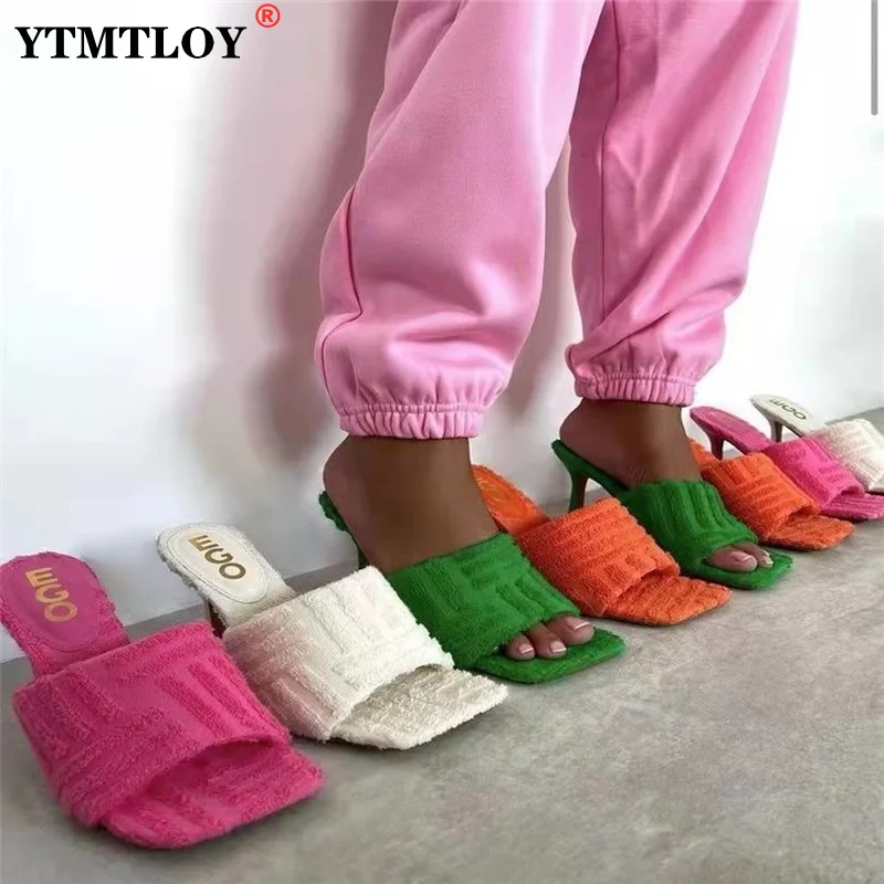 

Женские сандалии на каблуке-шпильке, сандалии с квадратным носком и широким ремешком с подкладкой спереди, цвет зеленый, лето 2022