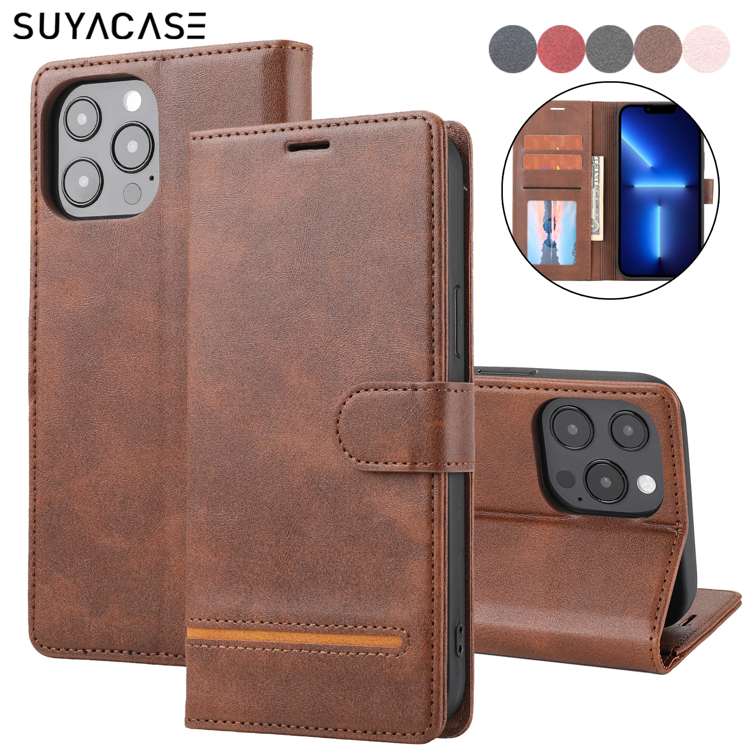 

Flip Leather Case For iPhone 13 12 Mini 11 Pro XS Max XR X 8 7 6 6S Plus SE 2020 Wallet Card Slots Stand Holder Phone Bags Cover