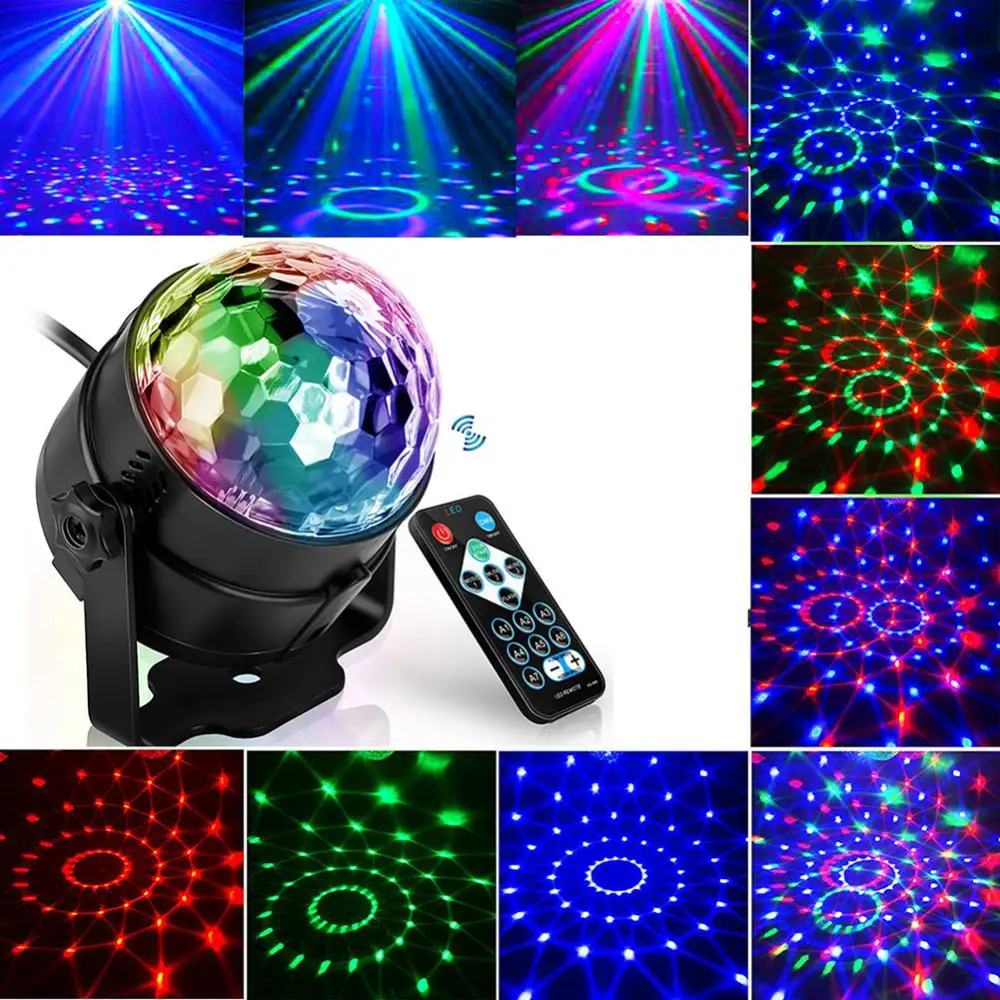 

LED Light RGB 7Colors Stage Lighting Effect Disco Ball EU Voice Control Projector KTV Bar Party Living Room Bedroom Decoration