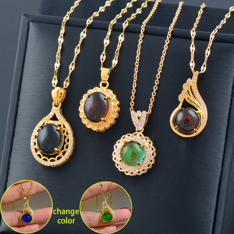 

SINLEERY Changing Color Stainless Steel Necklace For Women Mood Emotion Feeling Temperature Gold Color Chain Jewelry XL839 SSK
