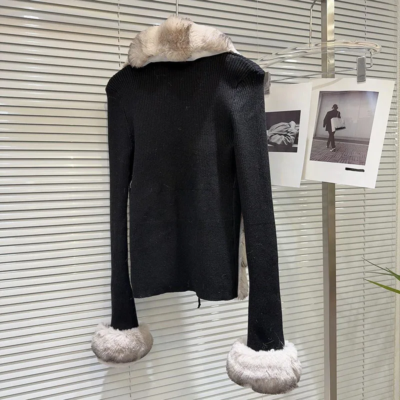 DEAT женские вязаные свитера из сращенного искусственного меха тонкий эластичный