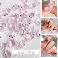 50pcs crystal pink series glitter rhinestones pointed bottom nail art diamond 3d gem stone heart square diy manicure accessory