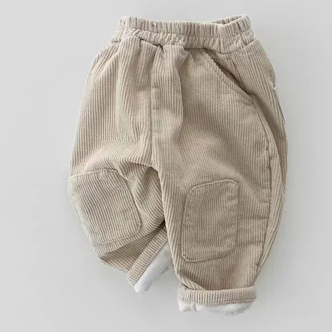 Одежда для малышей, вельветовые флисовые брюки в Корейском стиле, Теплые повседневные штаны в стиле ретро для мальчиков и девочек, осенне-зимние новые брюки