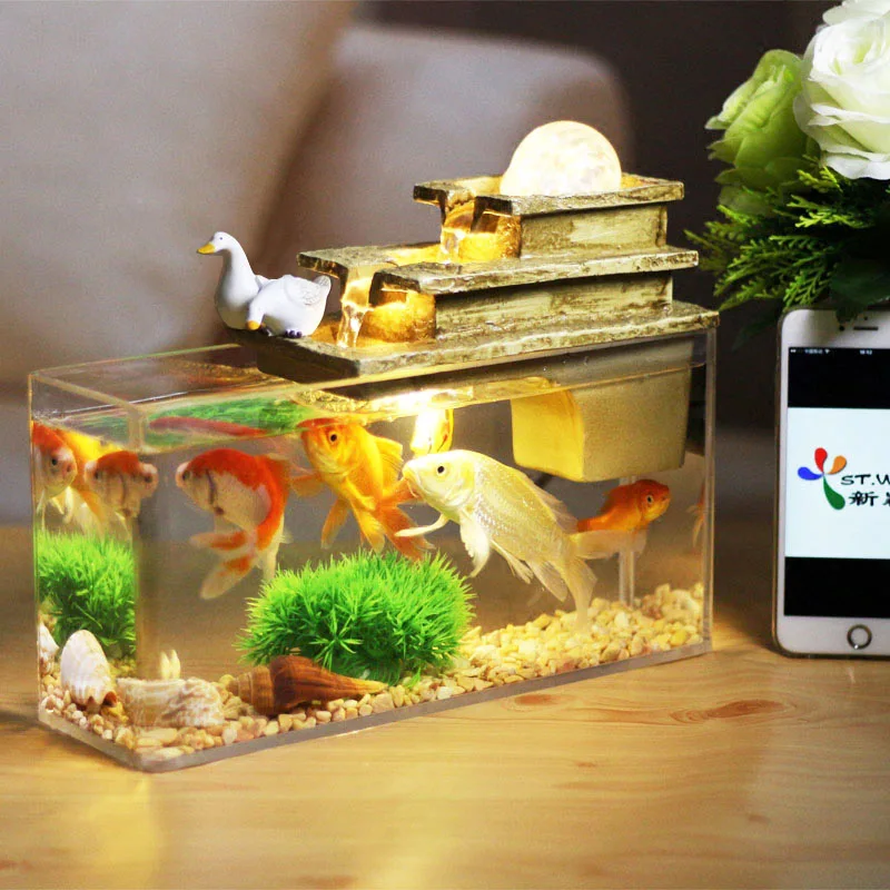 

GY Fish Globe Living Room Home Small Mini Office Desktop Ecological Hallway Rectangular Creative Comfort Flow Aquarium