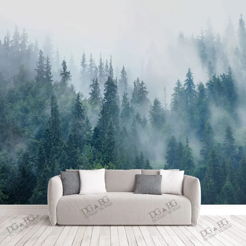 Nature Wallpaper Wall Mural Foggy Forest Tree Wall Art Decor Dark For Living Room Bedroom Paintings Custom Fabric Wallcoverings
