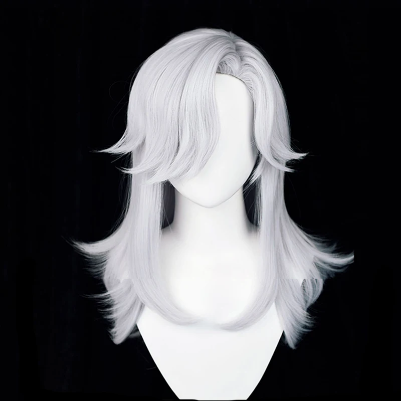 

Game Genshin Impact Cyno Cosplay Wig Sumeru Cyno 62cm Long Silver White Heat Resistant Hair Halloween Costume Wigs + Wig Cap