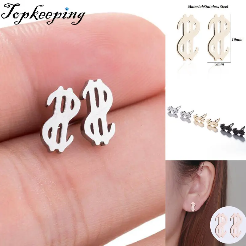 

Dollar Sign Stainless Steel Earrings For Women Fashion Hollow Ear Piercing Jewelry Wedding Studs Pendientes 1Pair