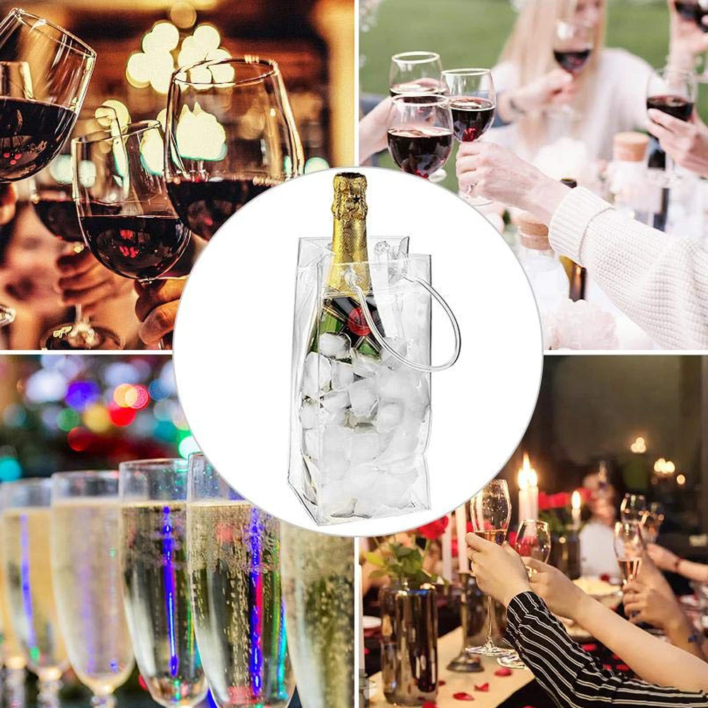 

4pcs Transparent Soft PVC Gift Tote Packaging Bags With Hand Loop Champagne Bucket Drink Bottle Cooler Foldable Carrier