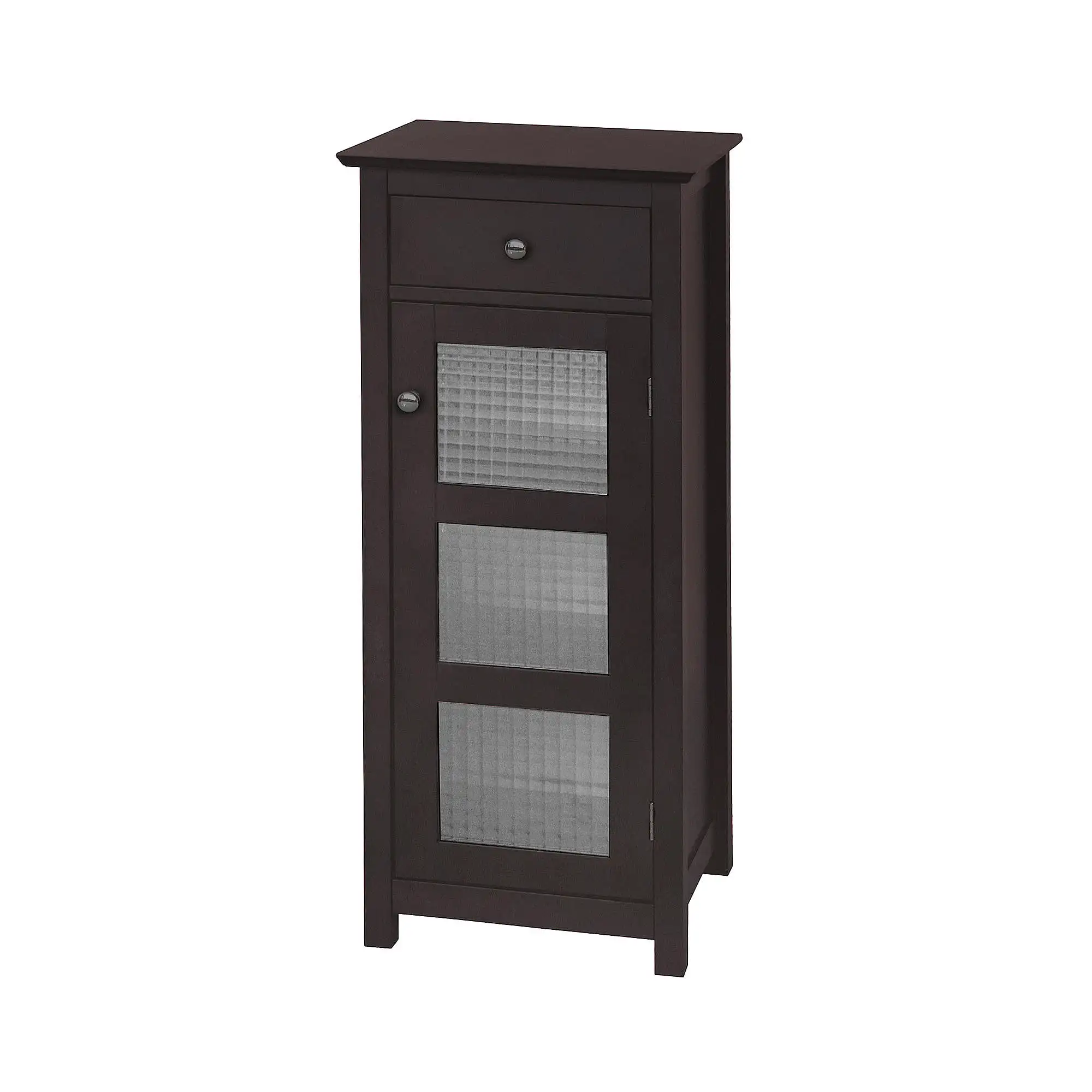 

Wooden Floor Cabinet with Waffle Glass Door and Drawer, Espresso