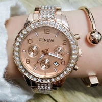 rose gold luxury watch quartz watches for women three eyes six pointer stainless steel clocks curren mens sports clock reloj new