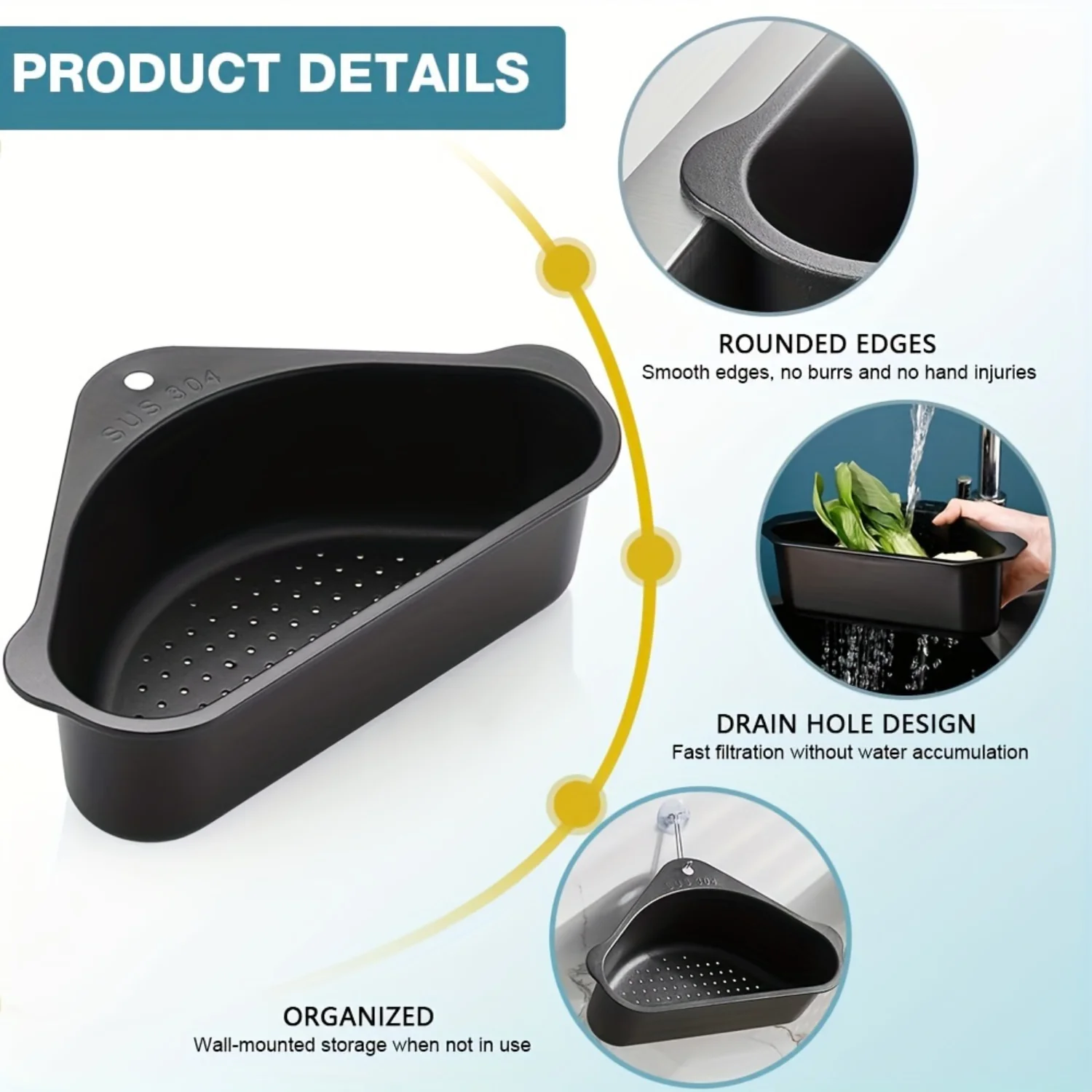 Треугольная раковина сетчатая корзина сливная из нержавеющей стали 304 с