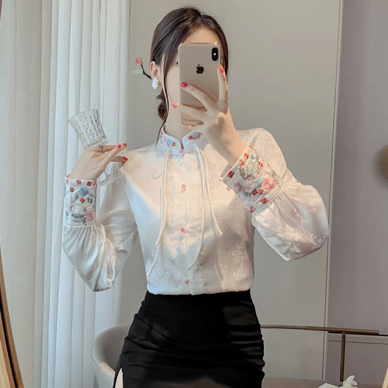 Шифоновая женская рубашка с вышивкой Весна/Лето свободные блузки в китайском