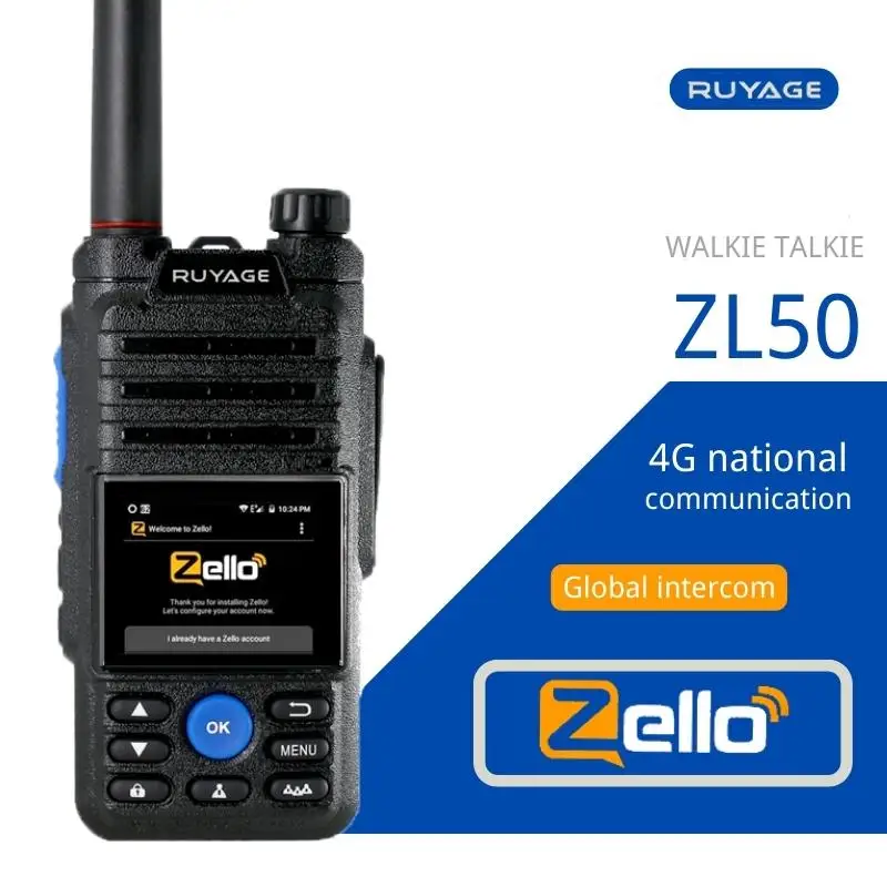 راديو 4g من RUYAGE طراز ZL50 Zello مع بطاقة Sim وخاصية الواي فاي وتقنية البلوتوث طويل المدى وقوي يعمل لاسلكيًا يعمل لاسلكيًا بطول 100 كم