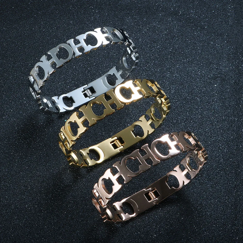 

Hollow Letter Cuff Bangle Bracelet Stainless Steel Gold Bracelet For Women Trendy Party Jewelry Gift