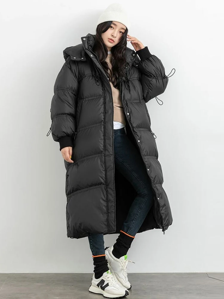 YuooMuoo 2022 Winter Hooded Warm Thick Long Parkas Women Casual Loose White Black Cotton Jackets Outwear Female Coats