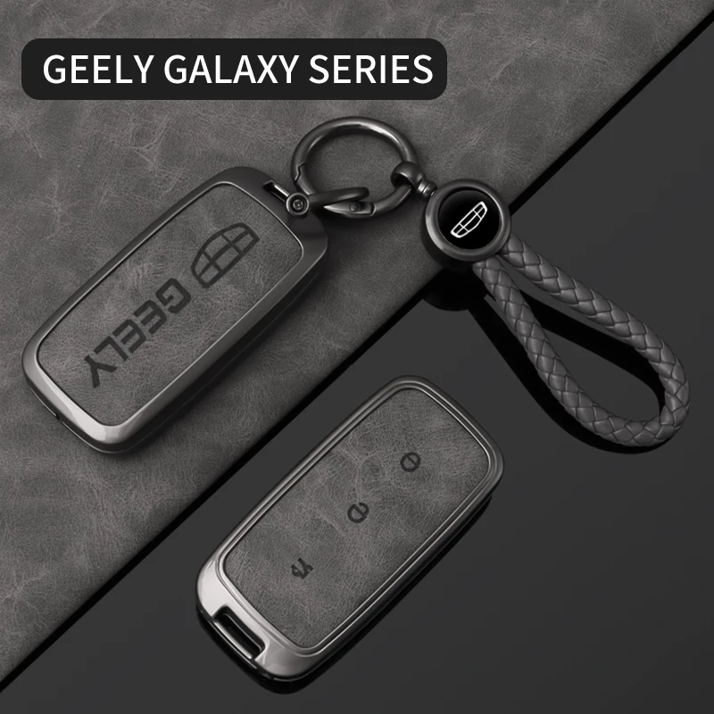 Фото Подходит для Geely Galaxy L6 L7 E8 E5 Xingyao 8, чехол для автомобильного ключа из цинкового сплава и кожи, высококачественный брелок для ключей, автомобильные аксессуары №4