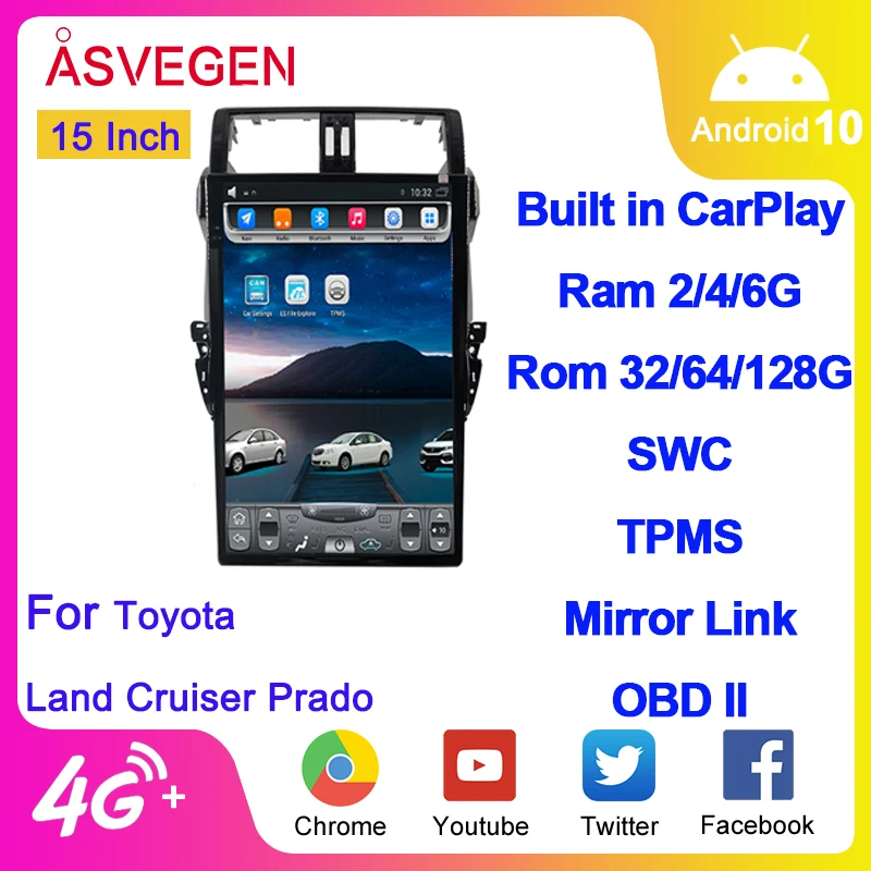 

15" Android 9.0 Car Multimedia Stereo Player For Toyota Land Cruiser Prado 2015-2017 Car Video GPS Navigation Player
