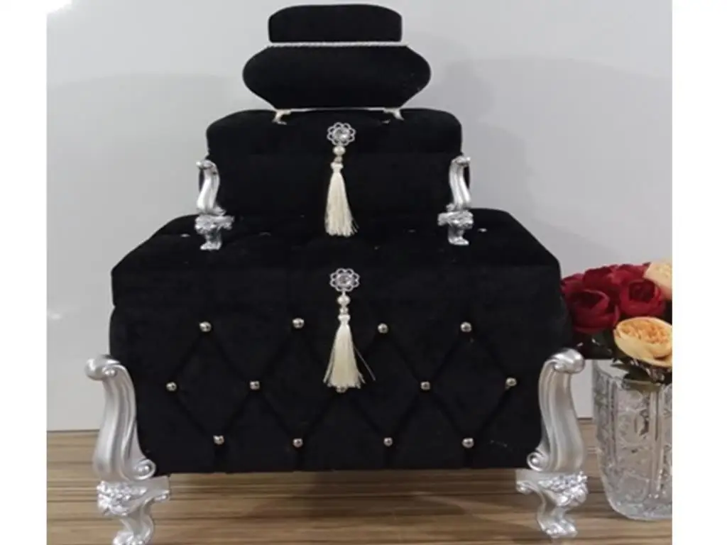 

Almirah Tassels Quilted Square 3 Pcs Dower chest Black