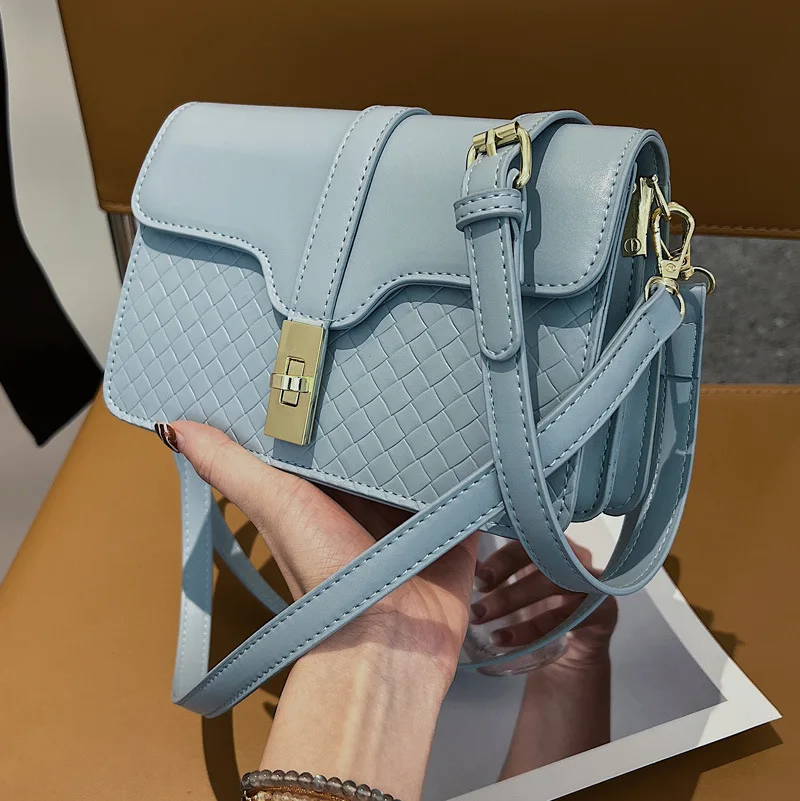 

Popular Woven Shoulder Bag Fashion Small Square Bag 2022 Spring New Solid Color Underarm Bag Messenger Female Bag
