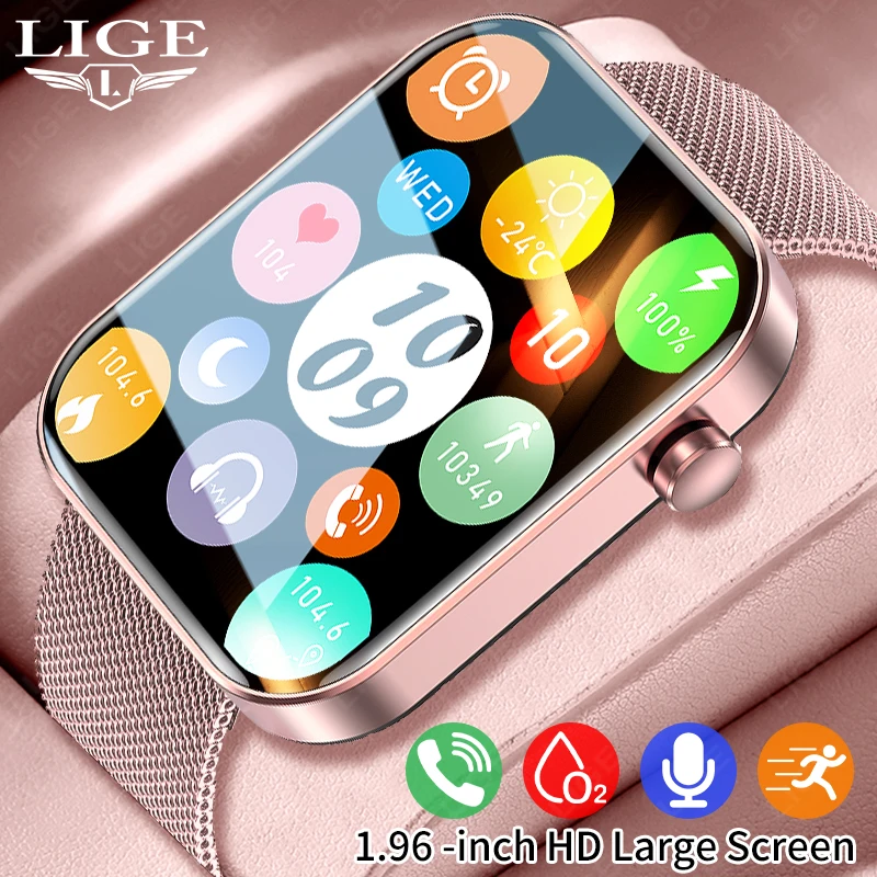 

LIGE 2023 AMOLED Smart Watch Women Bluetooth Call Blood Pressure Clock Voice Assistant Sport Bracelet Waterproof Smartwatch Men