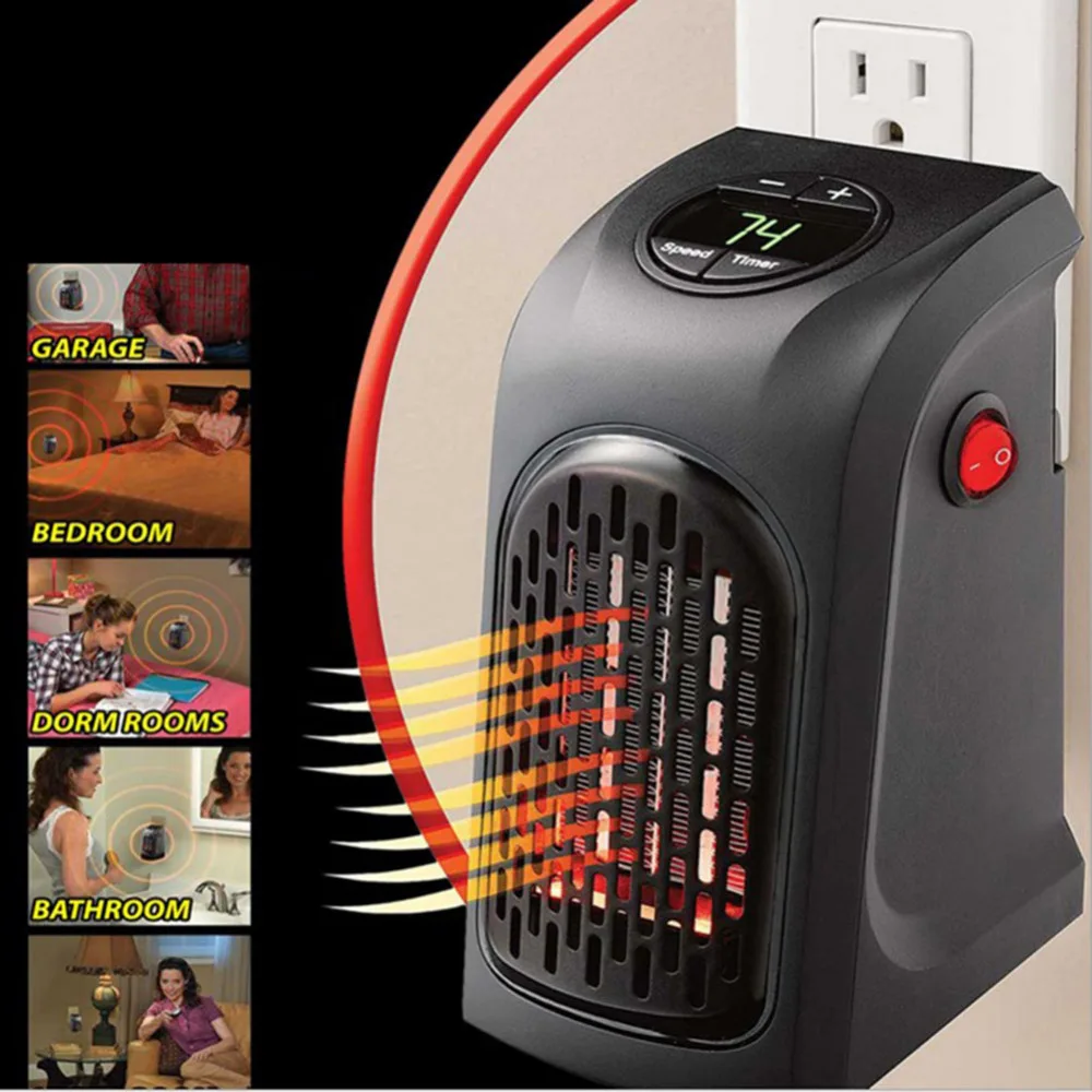 

400W Mini Electric Heater Fan Heater Desktop Household Heating Stove Radiator Warmer Machine Wall-Outlet Heater for Winter Room