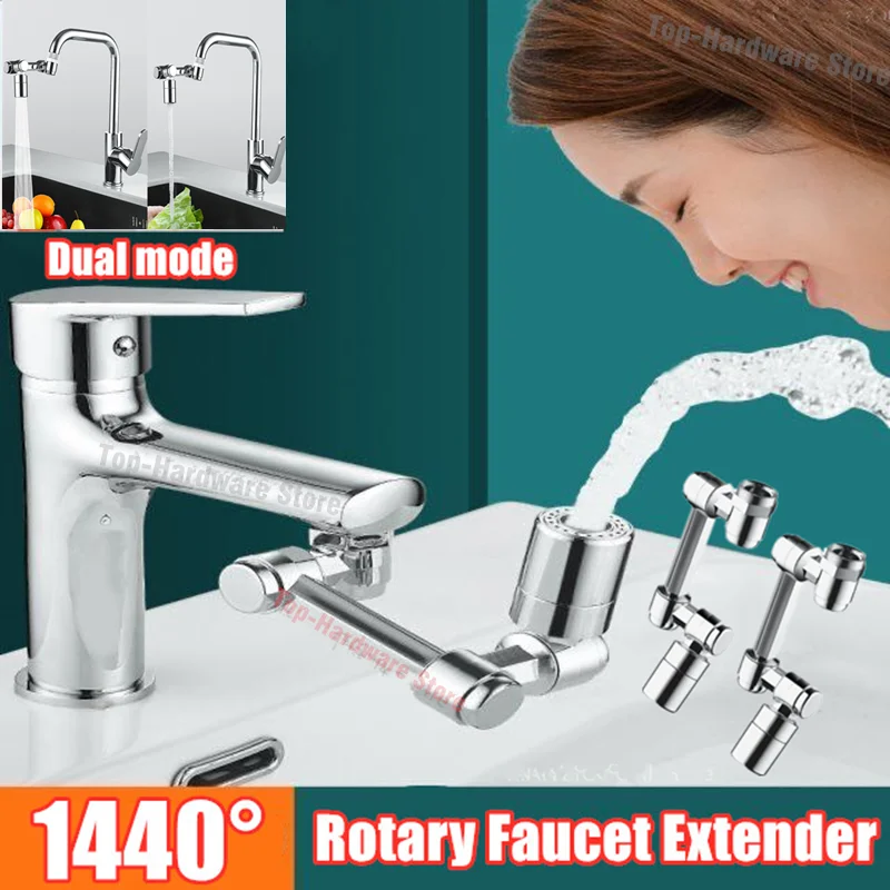 

1440 Degree Universal 2 Mode Rotatable Extension Faucet Sprayer Head Bathroom Tap Extend Adapter Aerator Plastic Faucet Extender