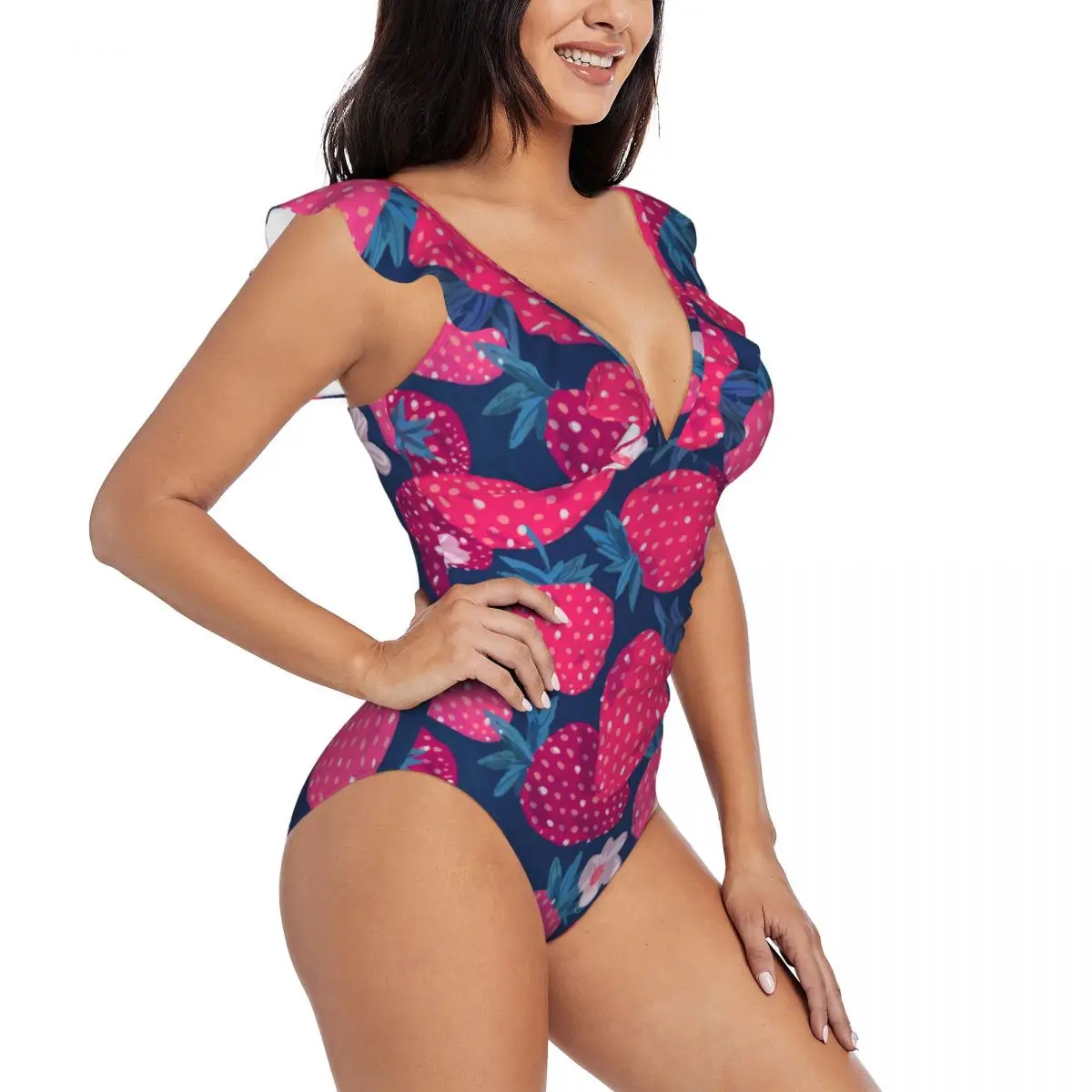 

Ruffle 2023 Women Sexy One Pieces Swimsuit Swimwear Female Pink Strawberry And Flowers Monokini Bathing Suit Beachwear