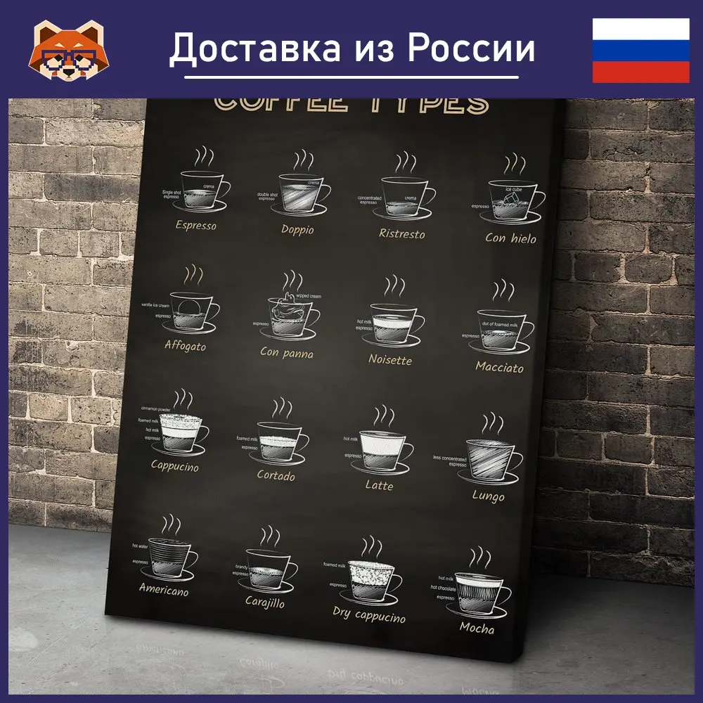 Картина Виды Кофе красочная на холсте современный домашний декор комнаты -