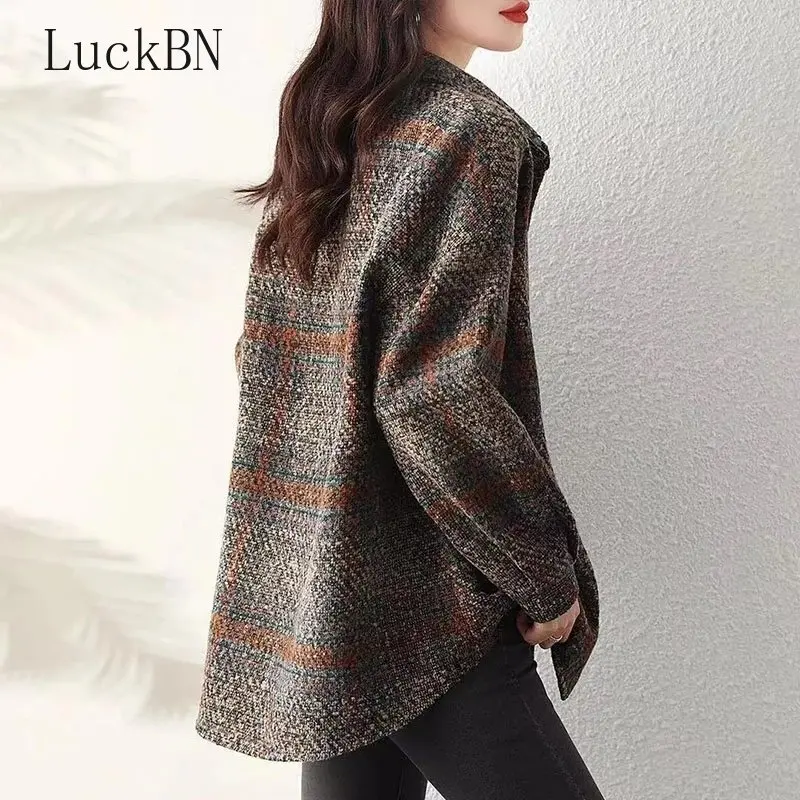 Осенне-зимний плащ для женщин ретро с отложным воротником, свободный повседневный ветровик, модные однобортные верхняя одежда Топы 2022 Новый.