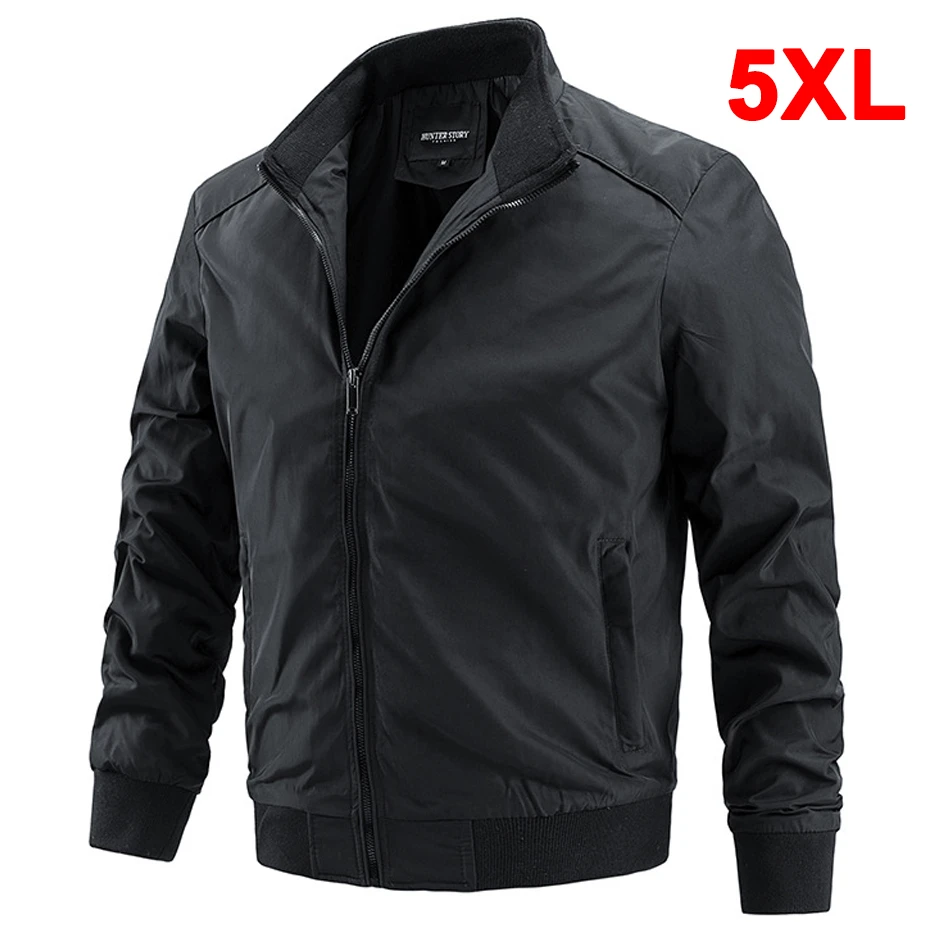 

Black Windbreak Jackets Men Spring Autumn Solid Color Jackets Coats Male Fashion Casual Jacket Plus Size 5XL