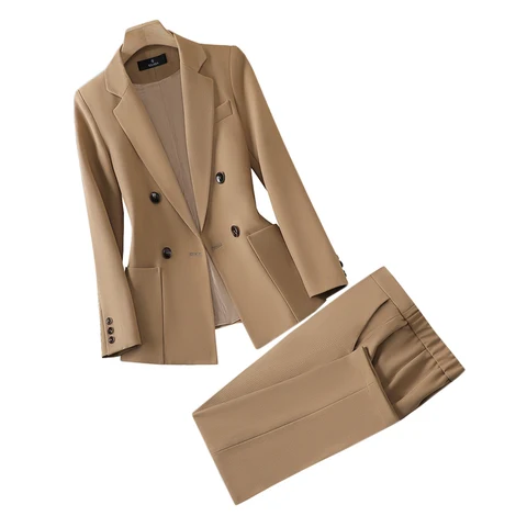 Женский брючный костюм YUCHENSHANG полиэстер/спандекс, бежевый/черный/хаки