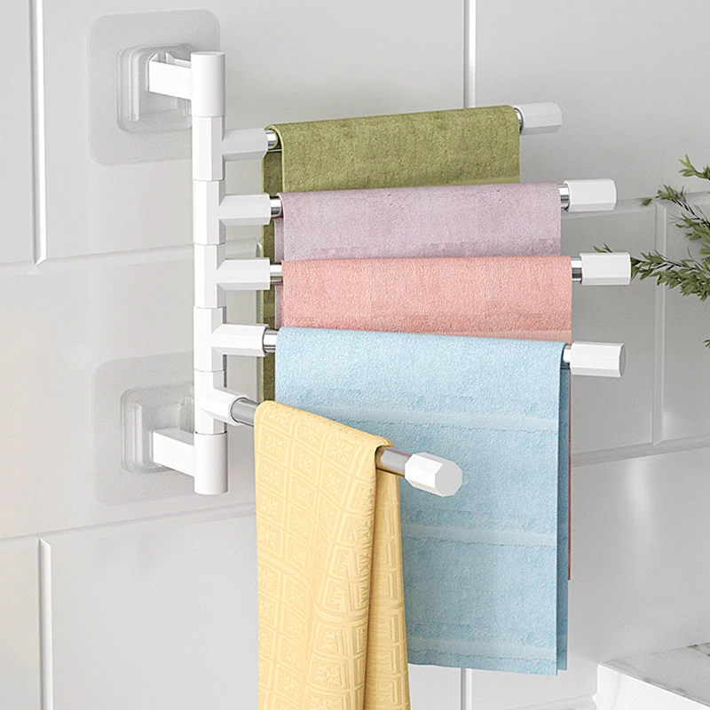 

Rotating Towel Rack Movable Bath Towel Holder Stainless Steel Wall Mounted Kitchen Shelf Hanging Organizer Bathroom Accessories