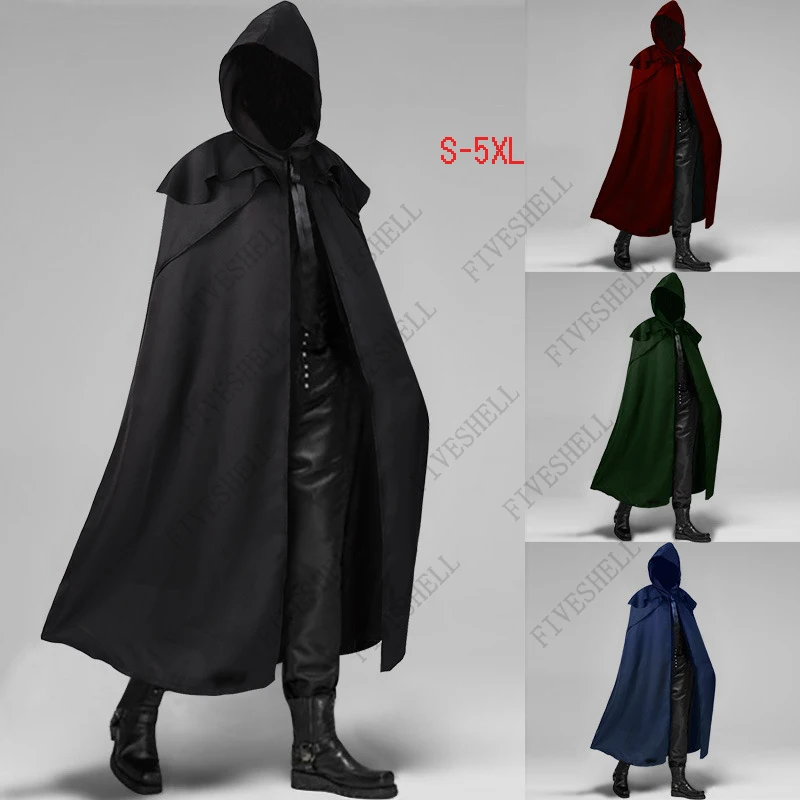 2023 Medieval Men's Cloak Coat Monk cosplay Cloak Gothic Men's Cloak Coat Warrior's Cloak Solid Coat Windproof Coat S-5XL