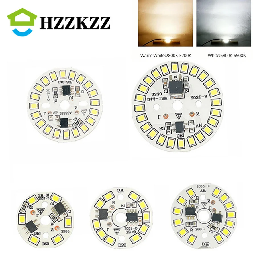 

HHZKZZ AC220V-240V LED Chip for Lamp Bulb 3W 5W 7W 9W 12W SMD 2835 Round Light Beads Bulb Chip Lighting Spotlight 90 Lumen/W