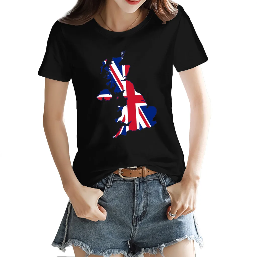 

Funny Flag Map of the United Kingdom Round neck T-shirt Black Graphic HarajukuTops Tees European Size