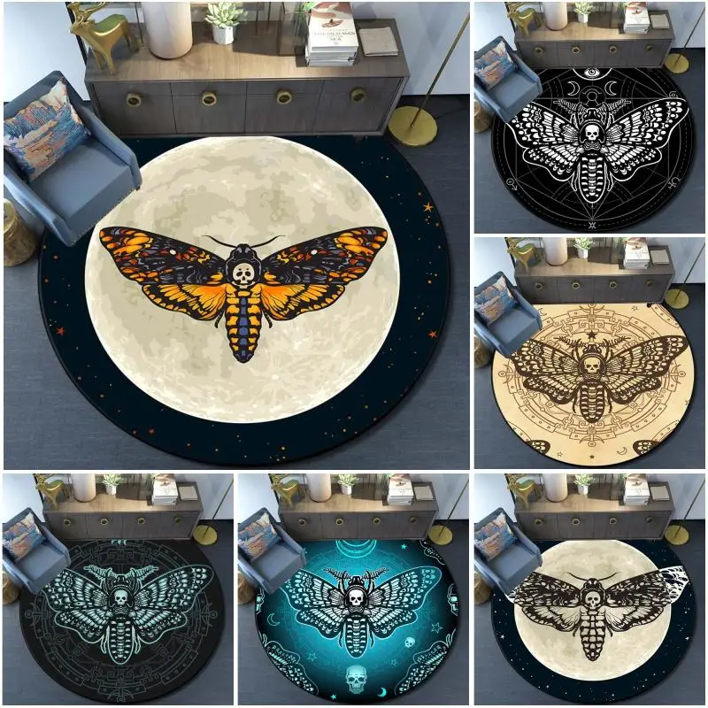 

Death Moth Area Rug Gothic Skull Round Floor Mat Butterfly Moon Living Room Carpet Bathroom Kitchen Rug Doormat