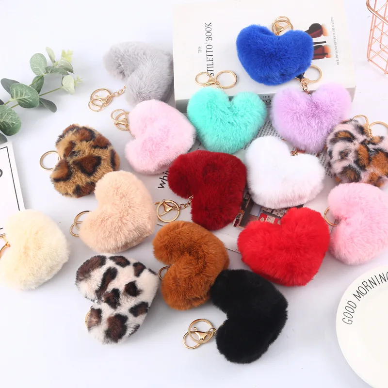 Plush Love Keychain Peach Heart Hair Ball Keychain Pendant Ladies Luggage Car Ornaments Bag Accessories Keychain Charms Purse