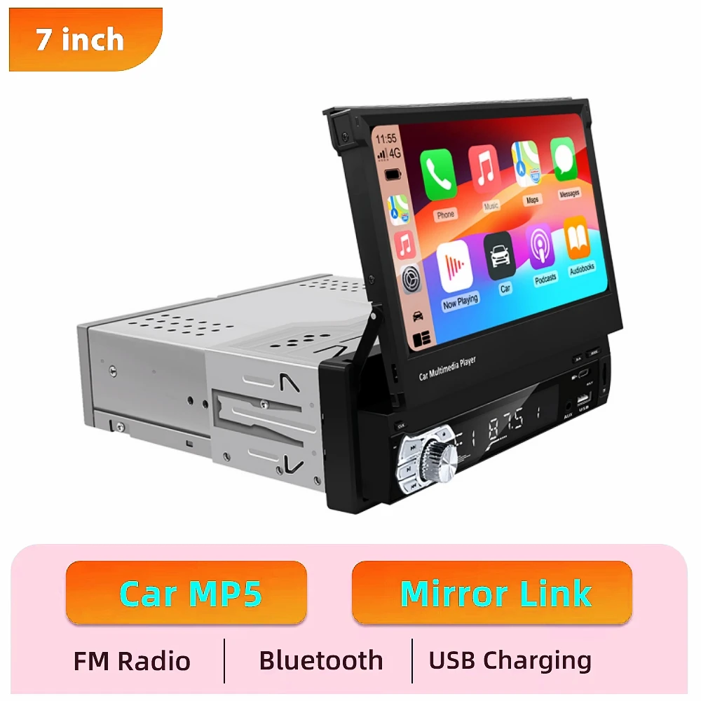 

Универсальный 7-дюймовый Выдвижной Автомобильный Мультимедийный Плеер 1 DIN С Беспроводным CarPlay, Android Auto, Wi-Fi