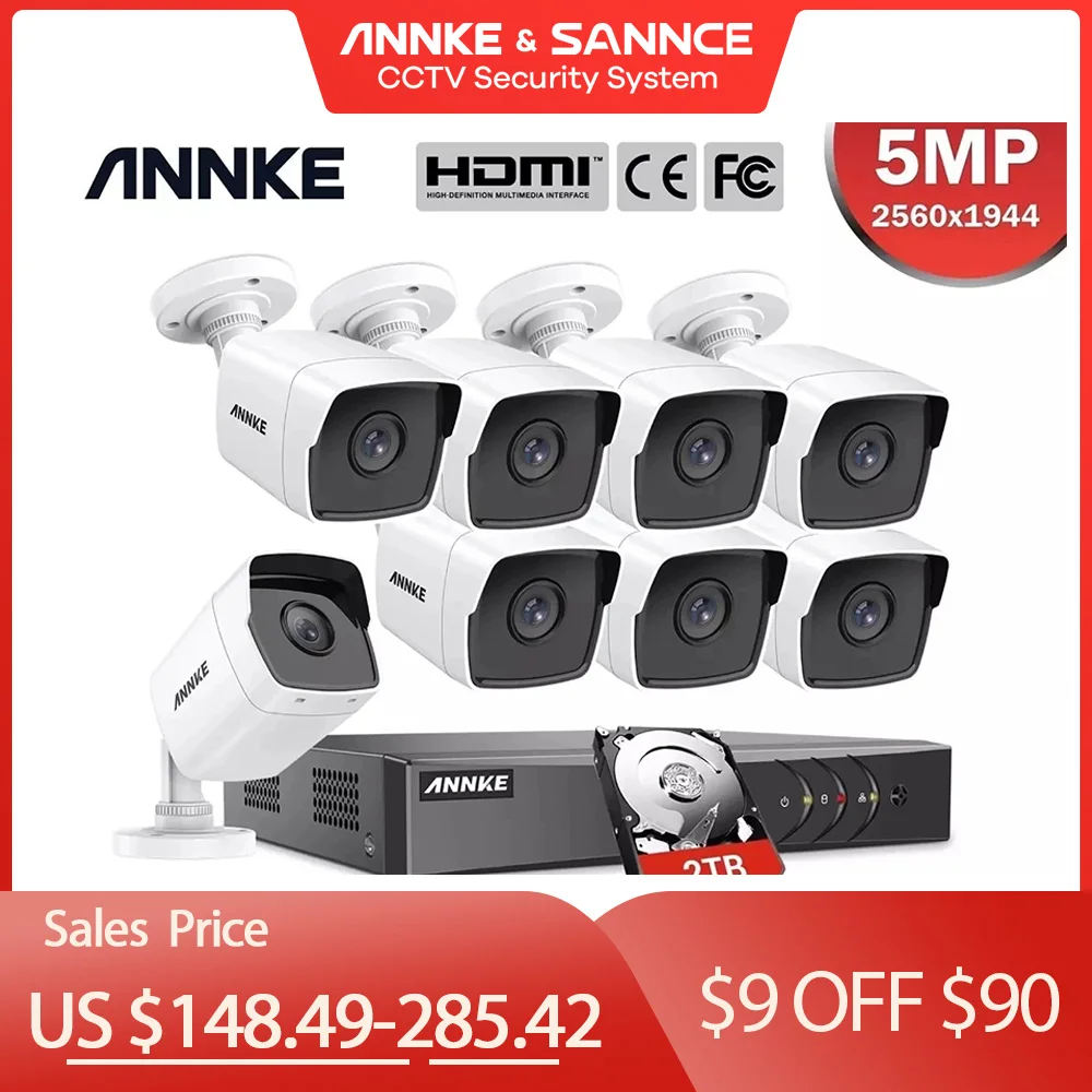 Купить ANNK H.265 + 5MP Lite Ultra HD 8CH DVR CCTV система безопасности Открытый 5MP EXIR камера ночного видения комплект видеонаблюдения