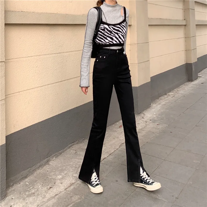 N2584    New fashion all-match high waist thin and thin fashion long pants jeans