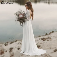 open back boho wedding dress chiffon long sleeve scoop bridal wedding gown bride dresses white vestido de novia robe de mari%c3%a9e