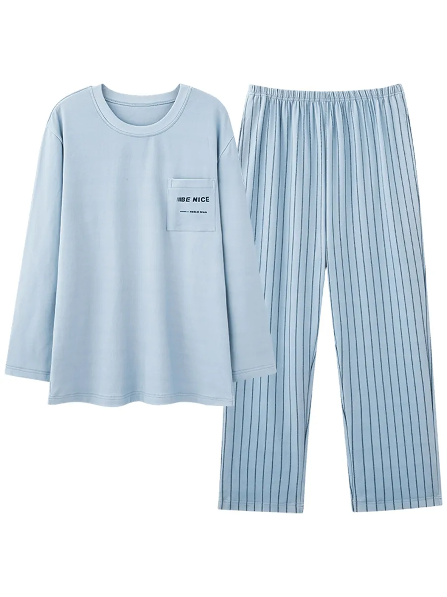 Мужские пижамы мужские весенне-осенние комплекты из чистого хлопка с длинными