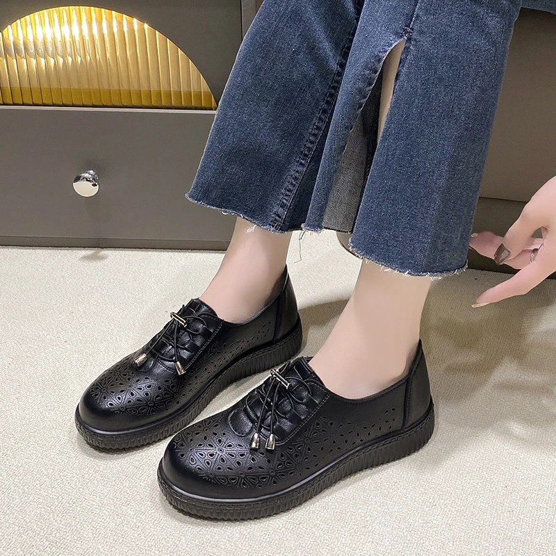 

Genuine Leather ladies flats sneakers shoe Women casual loafers shoes female Hollow moccasins White Lace up canvas Boat shoes 41