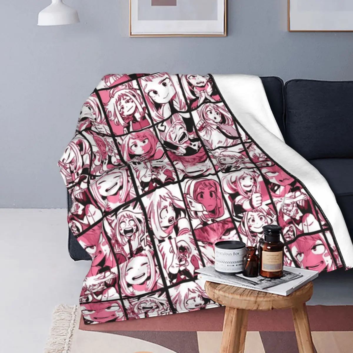 

Uraraka Ochako Collage Blanket Cover Fleece Boku No My Hero Academia Collage Academy Plaid Anime Soft Throw Blankets for Bed