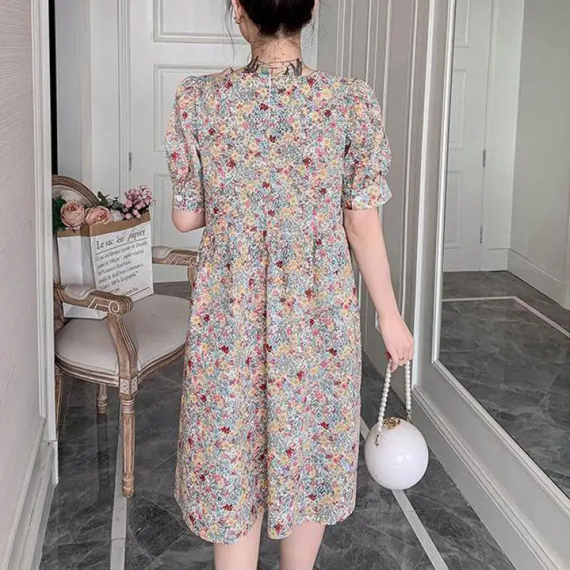 Платье для беременных летнее с коротким рукавом и круглым вырезом |