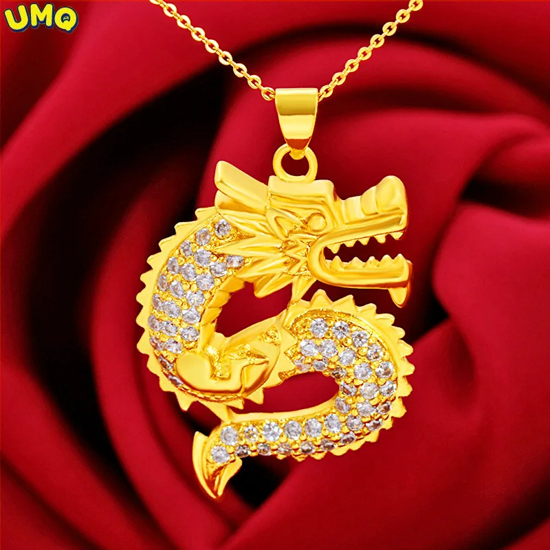 

Hi Classic Women Wedding 24k Gold Microscope Dragon Pendant Necklace for Party Jewelry with Chain Choker Birthday Gift Girl